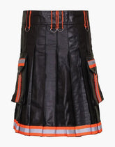 KILT OF BLACK FIREFIGHTER LEATHER - Scottish Kilt Jacket™ USA-UK